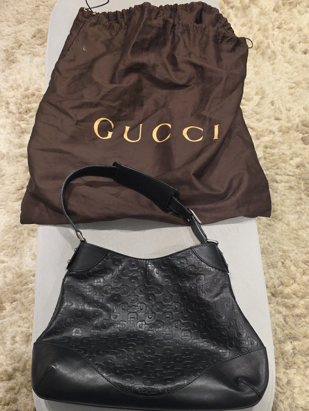 Gucci Black Monogram Hobo Bag